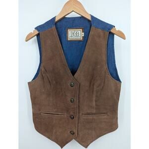 B&B Dry Goods Brown Suede and Blue Denim Vest Women’s Small Western Cowgirl
